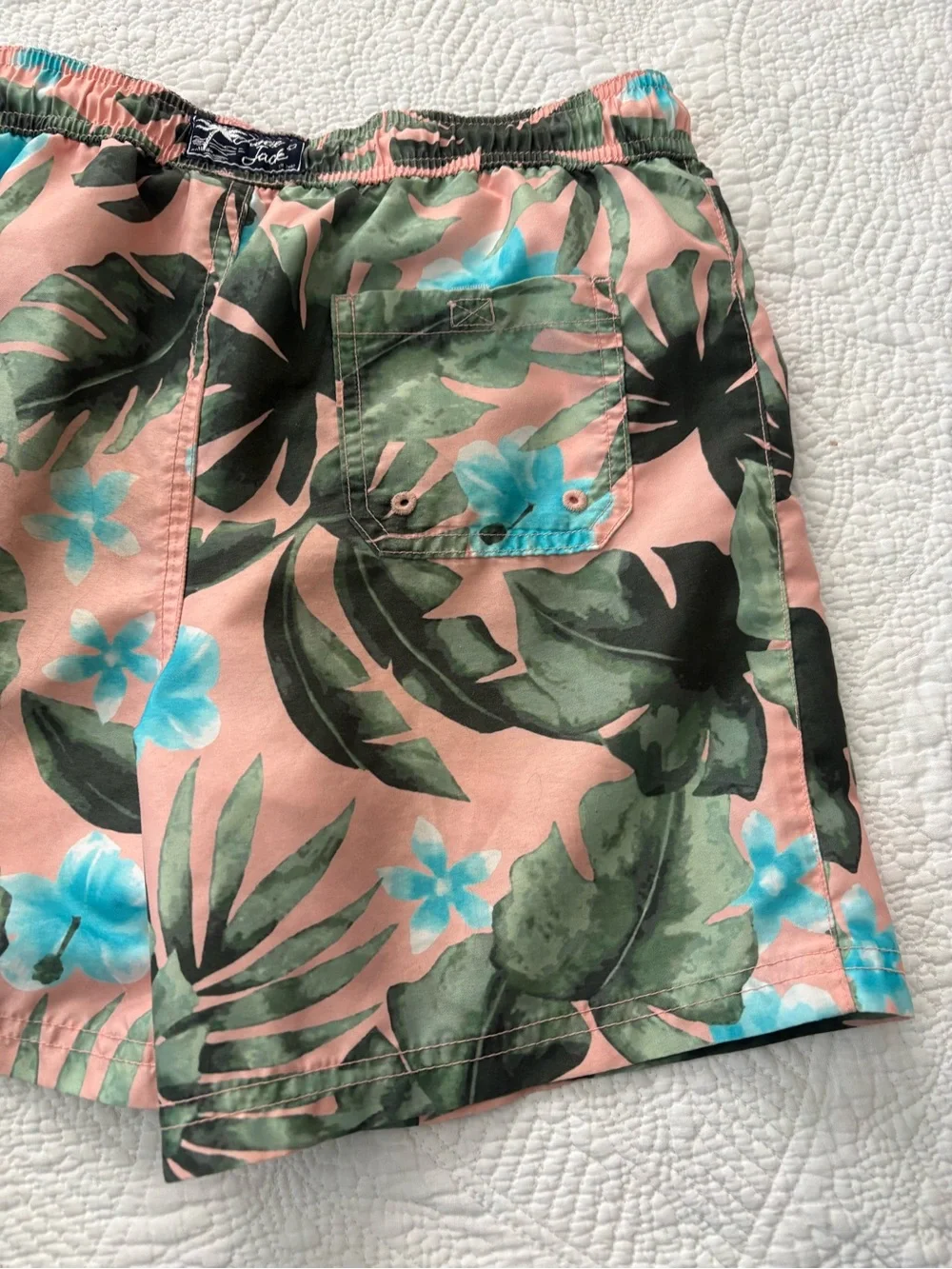 Janie and Jack Palm swim trunks size 12. Green, blue and peach. Great shape!